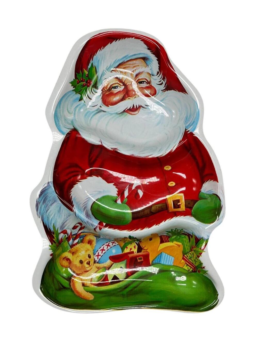 Vintage Santa Claus Shaped Serving Tray 13.5" X 9" Colorful Holiday Decor